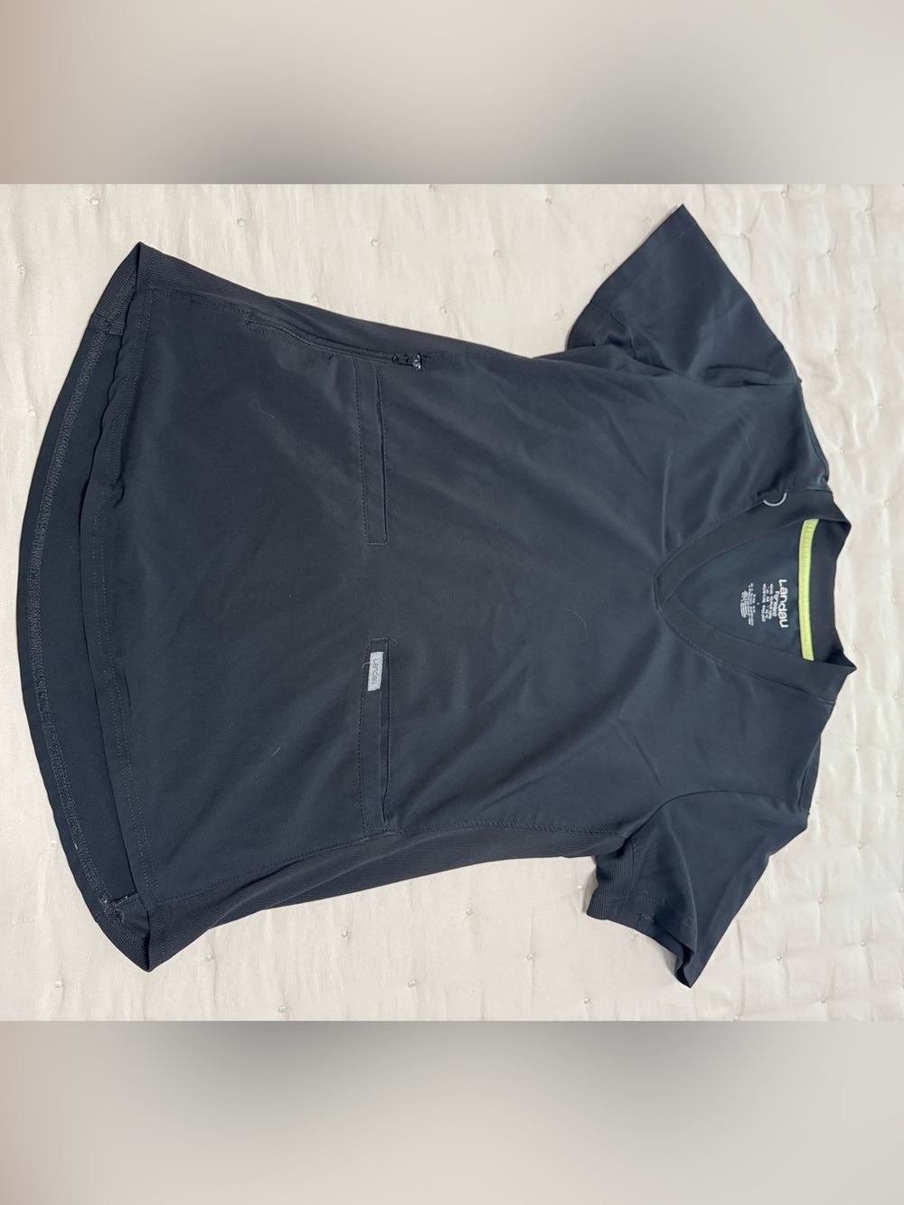Landau Black V-Neck Short Sleeve Scrub Top